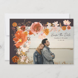 Midnight Burnt Orange Floral Wedding Photo Save The Date