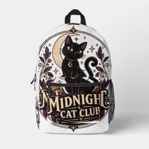 Midnight Cat Club Cute Black Cat Halloween Printed Backpack
