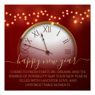 Midnight Celebration Clock with Happy New Year Poster