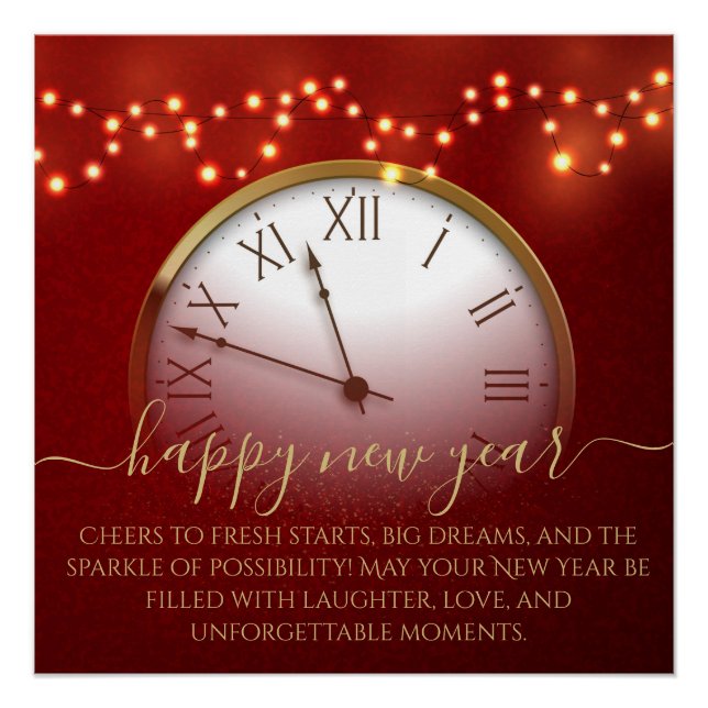 Midnight Celebration Clock with Happy New Year  Poster (Front)