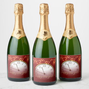 Midnight Celebration Clock with Happy New Year  Sparkling Wine Label