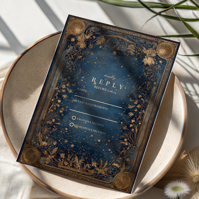Midnight Celestial Baroque Wedding RSVP Card (Creator Uploaded)