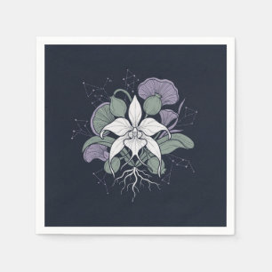 Midnight Celestial Botanical Star Garden Napkin