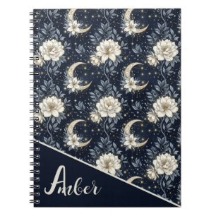 Midnight Celestial Floral & Crescent Moon Design  Notebook