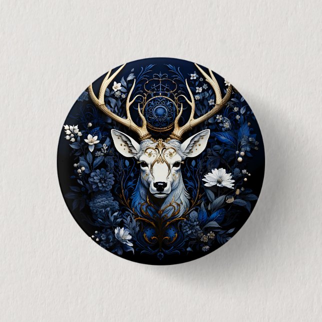 Midnight Celestial Floral Gothic Deer  3 Cm Round Badge (Front)