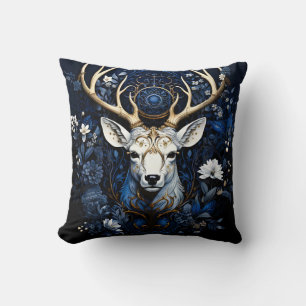 Midnight Celestial Floral Gothic Deer  Cushion