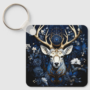 Midnight Celestial Floral Gothic Deer Key Ring