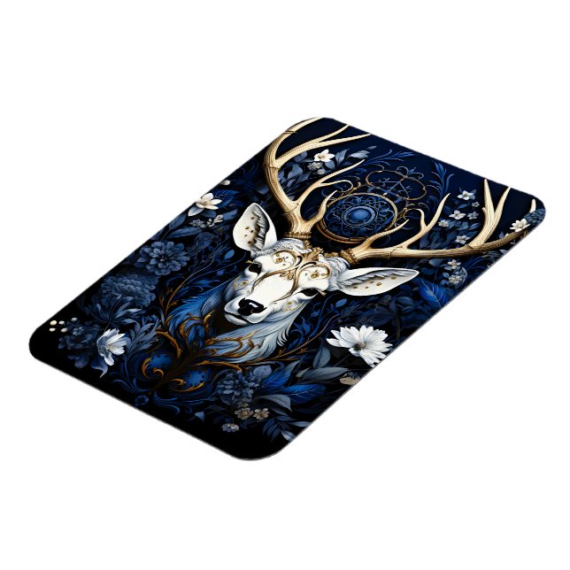 Midnight Celestial Floral Gothic Deer  Magnet (Left Side)