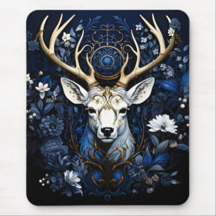 Midnight Celestial Floral Gothic Deer Mouse Mat