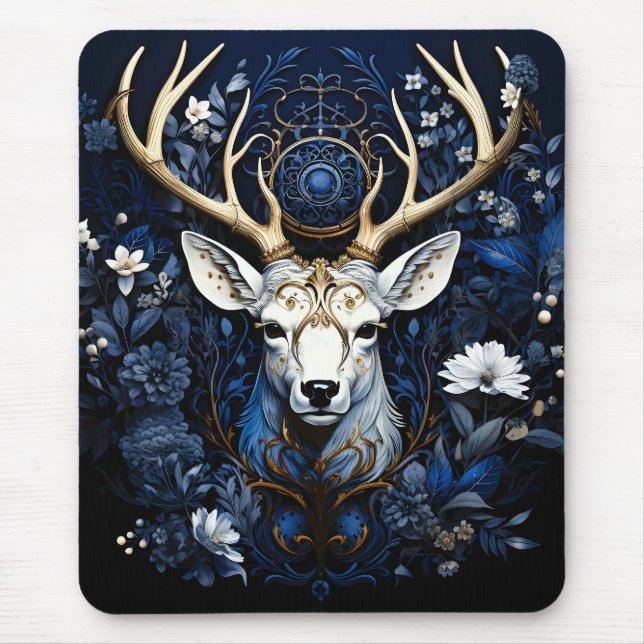 Midnight Celestial Floral Gothic Deer  Mouse Mat (Front)