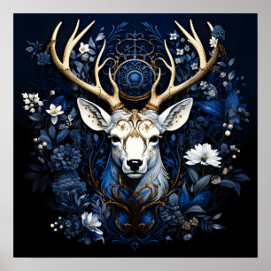 Midnight Celestial Floral Gothic Deer  Poster