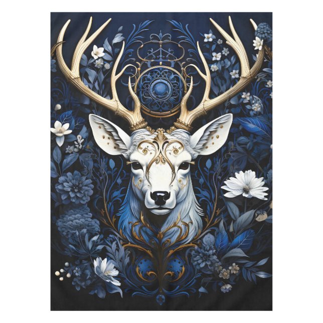 Midnight Celestial Floral Gothic Deer  Tablecloth (Front)