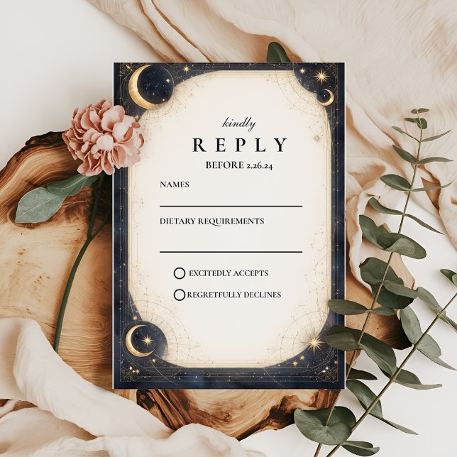 Midnight Celestial Garden Wedding RSVP Card (Creator Uploaded)