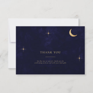 Midnight Celestial Gold Moon Stars Photo Wedding Thank You Card