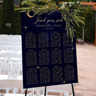 Midnight Celestial Gold Moon Wedding Seating Chart