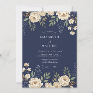 Midnight Champagne Foliage Sage Wedding Invitation