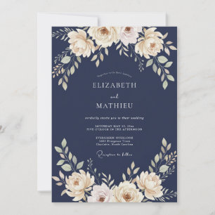 Midnight Champagne Petal Wedding Invitation