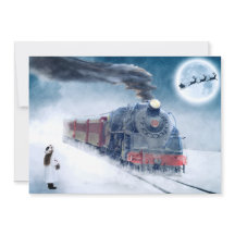 Midnight Christmas Train with Girl and Santa