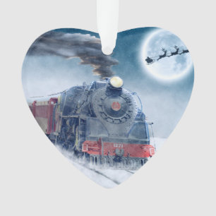 Midnight Christmas Train with Girl and Santa Ornament