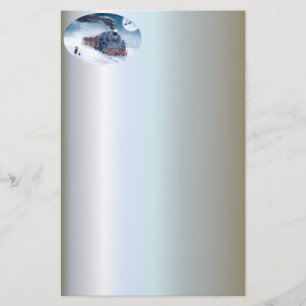 Midnight Christmas Train with Girl and Santa Stationery