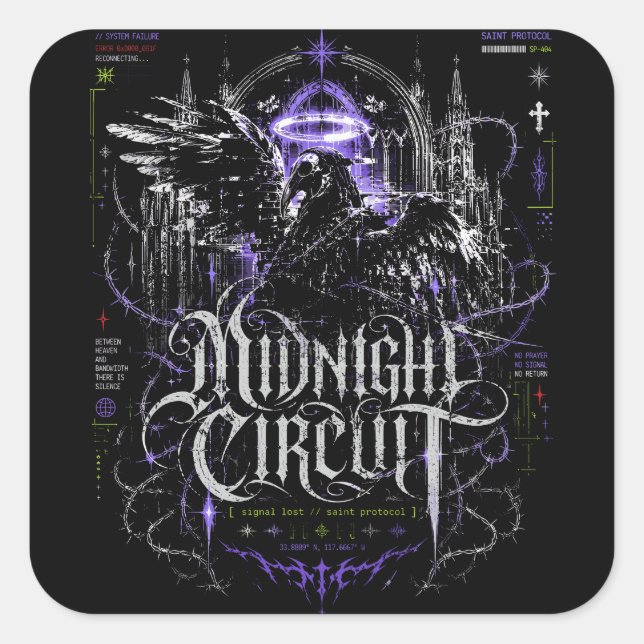 Midnight Circuit Gothic Cyberpunk Graphic Square Sticker (Front)