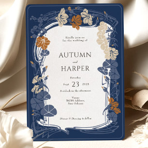 Midnight Classic Blue Ivory Floral Elegance Invitation