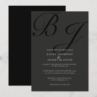 Midnight Classic Monogram Black Wedding Invitation