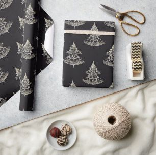 Midnight Collection Silver Trees on Black Wrapping Paper