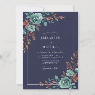 Midnight Copper Petal Wedding Invitation