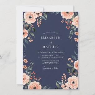 Midnight Coral Painted Wedding Invitation