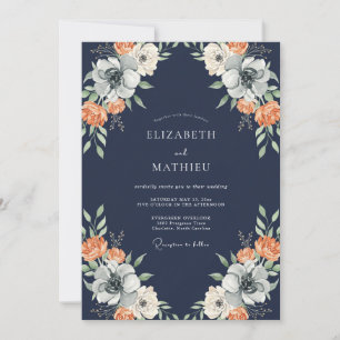 Midnight Coral Petal Wedding Invitation