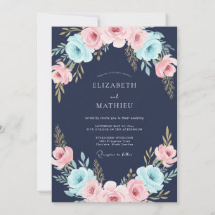 Midnight Coral Watercolor Wedding Invitation