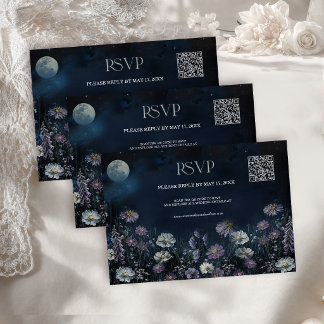 Midnight Cosmos Dark Floral Wedding QR Code RSVP Card