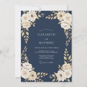Midnight Cream Bloom Wedding Invitation
