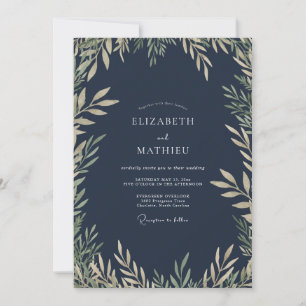Midnight Cream Foliage Eucalyptus Wedding Invitation