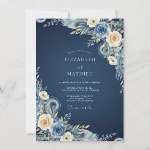 Midnight Cream Petal Wedding Invitation
