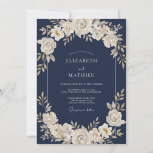 Midnight Cream Wreath Wedding Invitation