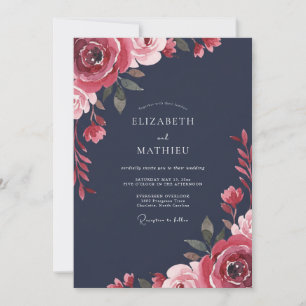 Midnight Crimson Peony Wedding Invitation