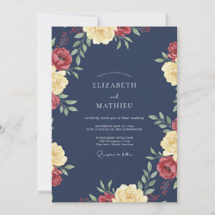 Midnight Crimson Rose Wedding Invitation