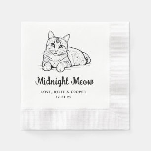 Midnight Custom Cat Drawn Cocktail Napkins Wedding