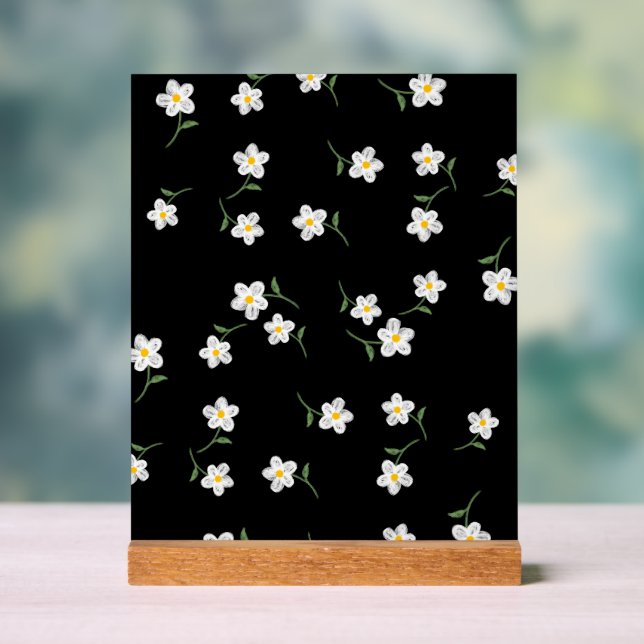 Midnight Daisy Botanical Wall Art Print  Acrylic Sign (Neutral)