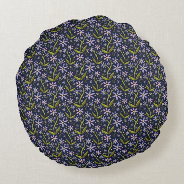 Midnight | Dancing Watercolor Daisies Apron Round Cushion (Back)
