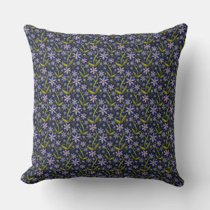 Midnight   Dancing Watercolor Daisies Cushion