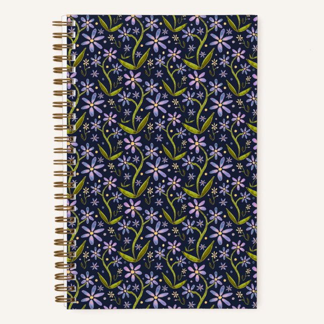 Midnight | Dancing Watercolor Daisies Notebook (Front)