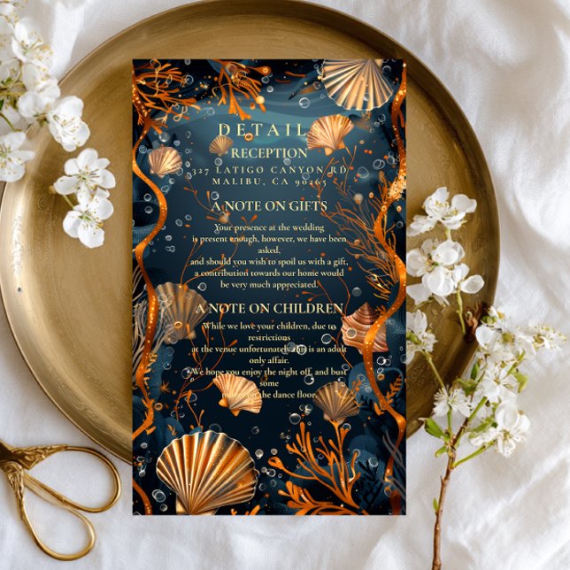 Midnight Deep Sea Gold Nautical Wedding Enclosure Card (Creator Uploaded)