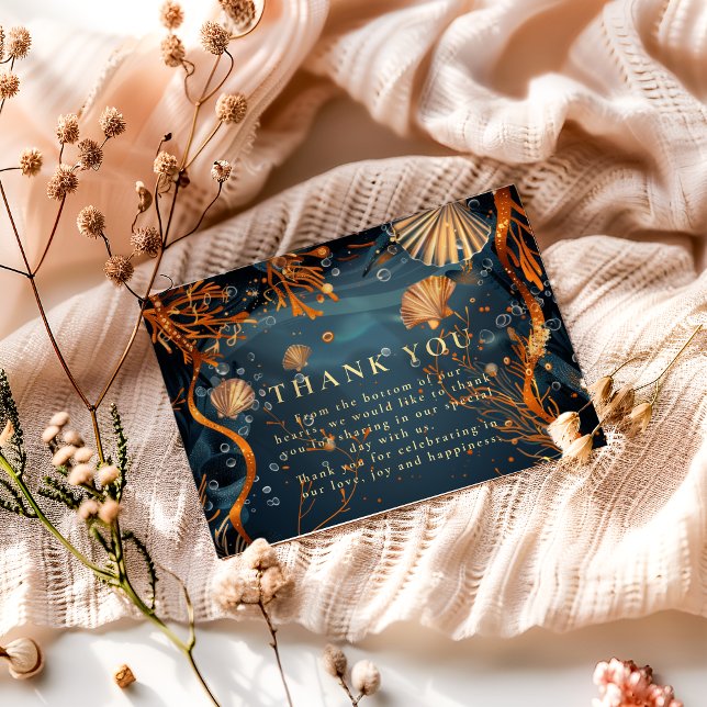 Midnight Deep Sea Gold Nautical Wedding Thank You Card (Creator Uploaded)