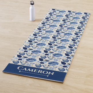 Midnight Delft Garden Vintage Botanical Blue Yoga Mat