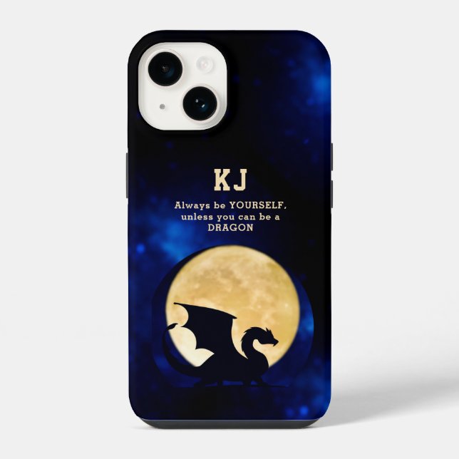 Midnight Dragon Minimalist Initials Back to School iPhone Case (Back)
