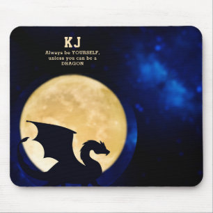 Midnight Dragon Minimalist Initials Back to School Mouse Mat