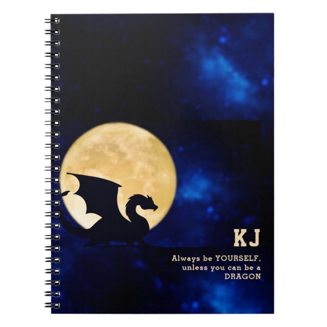 Midnight Dragon Minimalist Initials Back to School Notebook (Front)